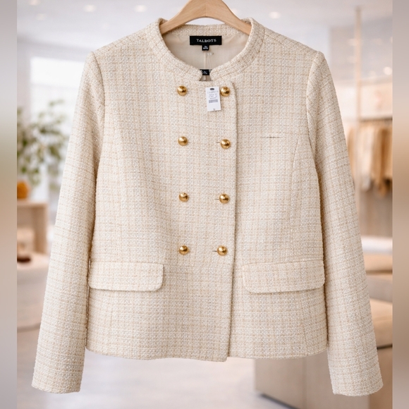 Talbots Jackets & Blazers - Talbots NWT Cream Gold Metallic Tweed Blazer Plus 18 Old Money Quiet Luxury Coat